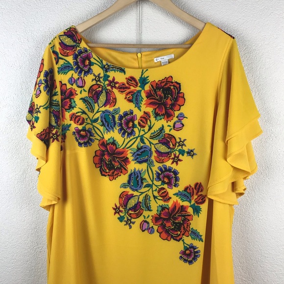 SOLD l Plus Yellow Floral Ruffle Sleeve Dress - Picture 2 of 8